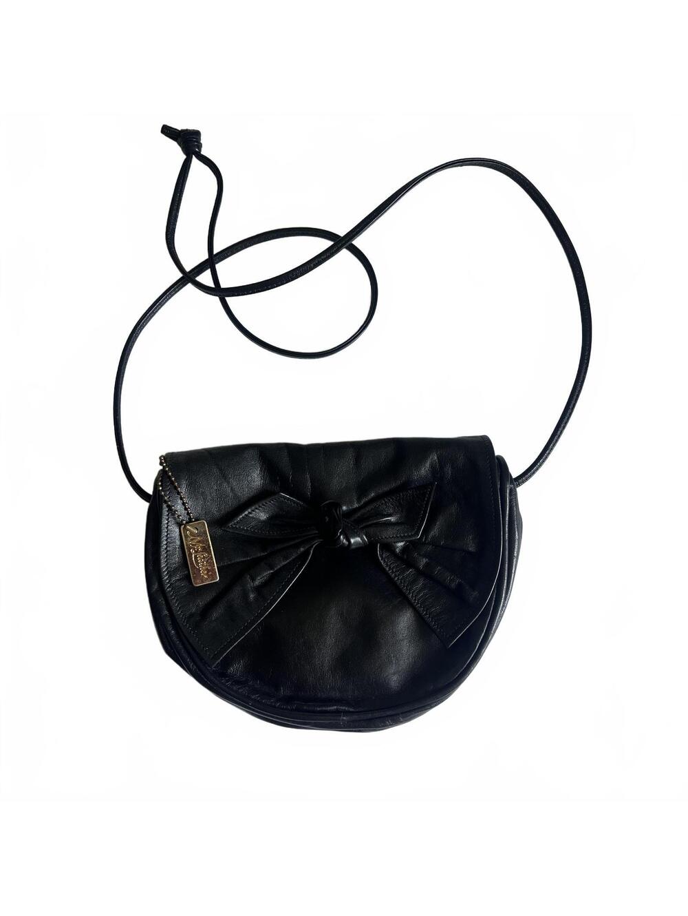 Vintage Mr. Leather Black Soft Leather Crossbody Bag Bow Accent 80s Coquette